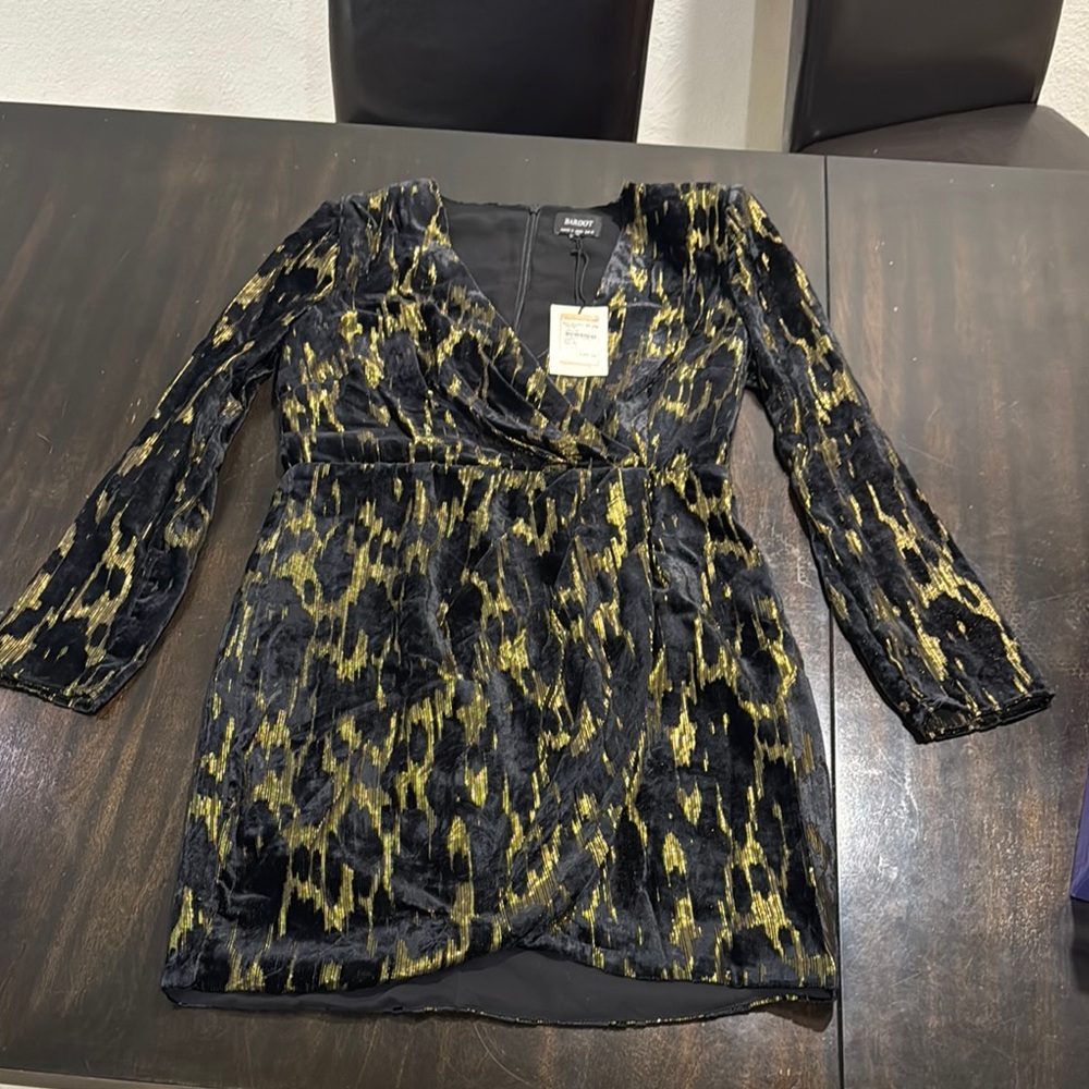 Bardot Black and Gold Patterned Dress